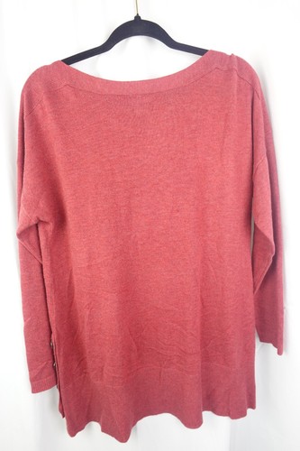 Chico’s Gr. 1 roter Langarm Strick Pullover Tunika Knopf seitlicher Saum - Bild 3 von 9