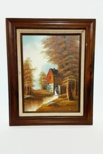 Robert Moore Old Sawmill Oil Painting - Vintage Deep Well Walnut Frame