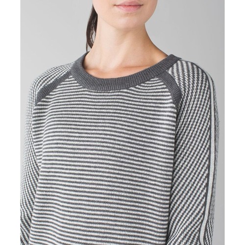 Lululemon Womens Devi Crew Gray White Stripe Size 6 Pullover Sweater 6150 - Picture 7 of 11