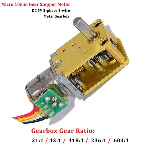 Mini 10MM DC 5V 2-Phase 4-Wire Metal Gearbox Worm Gear Stepper Motor NEW - Picture 2 of 15