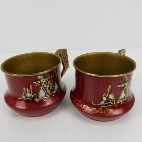 2er Set Vintage Tee-/Kaffeetassen Israelische Judaica Emaille auf Messing Metall Tassen 6 Unzen - Bild 17 von 21