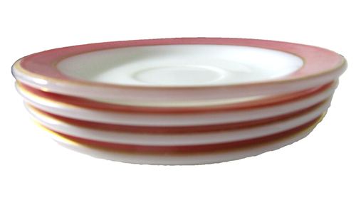 Vintage Pyrex Flamingo Pink Saucers Gold Rims 1950's Set of 4 - Picture 3 of 6