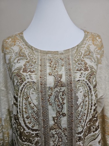 NWT DRESSBARN Women's Blouse Top 3/4 Sleeve Round Neck Paisley Print.Size M - Picture 5 of 15