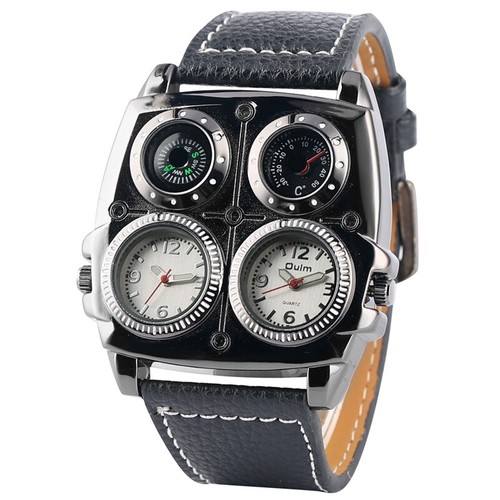 Oulm 1140 Men's Watches Leather Strap Military Quartz Watch Relogio Masculino - Picture 2 of 9