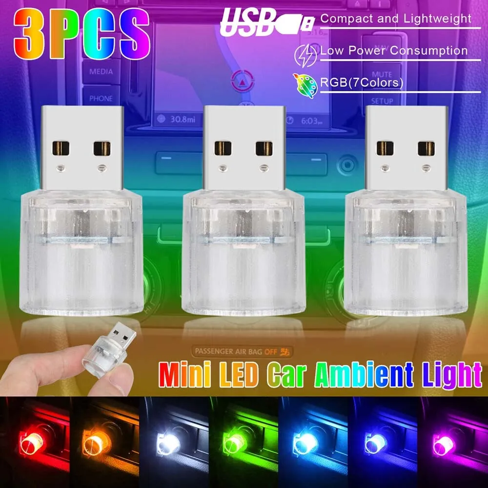 Mini USB-C Type-C LED Car Interior Light Neon Atmosphere Ambient Lamp Bulb  Decor