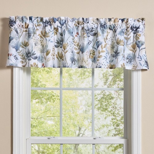 Bloomington Off White Blue Tan Floral Country Farmhouse Valance 60" x 14"