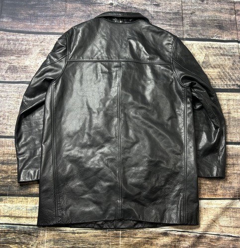 VTG Banana Republic Leather Jacket Coat Men's Large Trench Black - Picture 3 of 10
