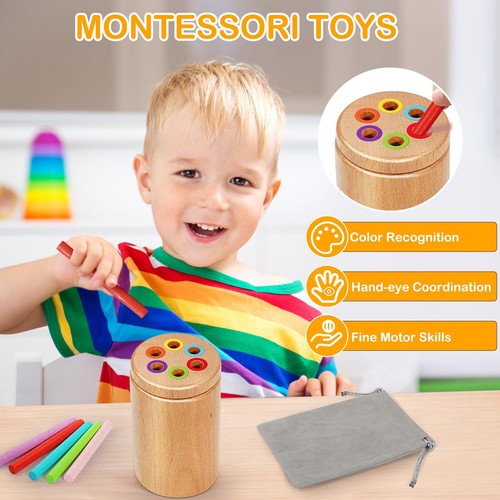 Montessori Toys for 1-3 Year Old Travel Toys for Toddlers Wooden Color Sortin... - Picture 3 of 8