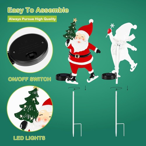Set of 3 Christmas Stake Decor Solar Santa Claus Reindeer Yard Pathway Lights - Bild 6 von 7