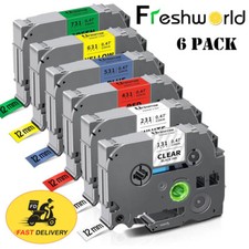 6PK Label Maker Tape 12mm Laminated for Brother P-Touch TZ-231 TZe-231 PT-D210