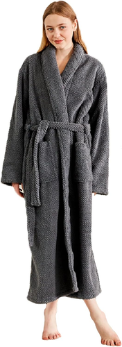 Women's Plush Fleece Bathrobe Warm and Fluffy Sherpa Soft Woman Ladies Robe Long - Picture 14 of 15