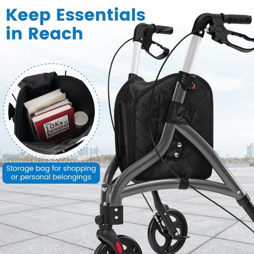 6 Level Height Adjustable Handle Senior Folding Rollator Walker & Aluminum Frame - Picture 9 of 11