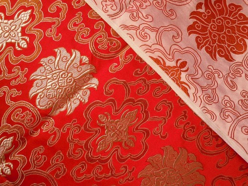 Faux Silk Brocade(Red Background)Jacquard Damask Kimono Fabric Material BL22-BY - Picture 34 of 37