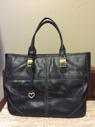 brighton inga black leather tote handbag purse bag rare laptop
