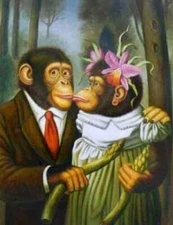 MQ-OP0543 100% Handmade Painted Two Lovely Monkeys Oil Painting Art On Canvas