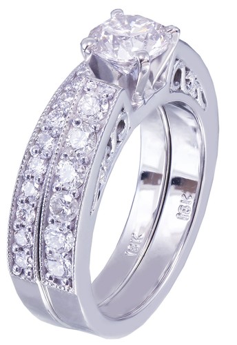 Anello di fidanzamento diamante naturale e fascia oro bianco 14k 1,25ctw - Foto 5 di 9