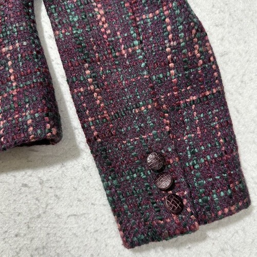 Kate Hill Women’s 6 Wool Blend Blazer Purple Wooden Button Front Corsage Flower - Picture 7 of 15