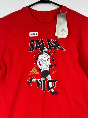 BNWT Adidas Youth Boys Salah Soccer Graphic Tee T Shirt Red Sz Large 13-14 - Picture 2 of 10