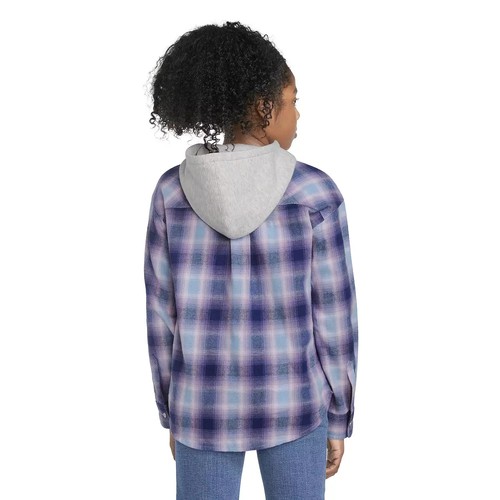 Levi's Top Girl Large Purple Plaid Flannel Button Front Long Sleeve Hooded GBO35 - Picture 2 of 8