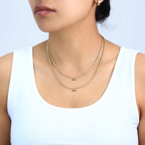 14k Yellow Gold 1.8mm Diamond Cut Rope Italian Chain Pendant Necklace Womens 18" - Picture 3 of 12