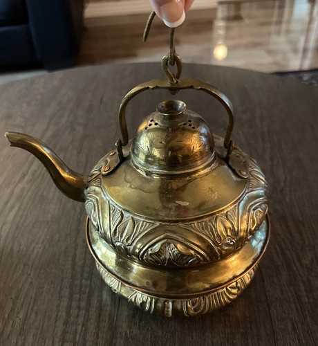 Vintage Gold Color Tin Tea Pot 8 Inch Tall-decorative - Picture 2 of 23