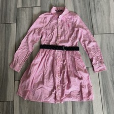 Girls Polo Ralph Lauren Pink White Striped Dress Blue Belted Size 8