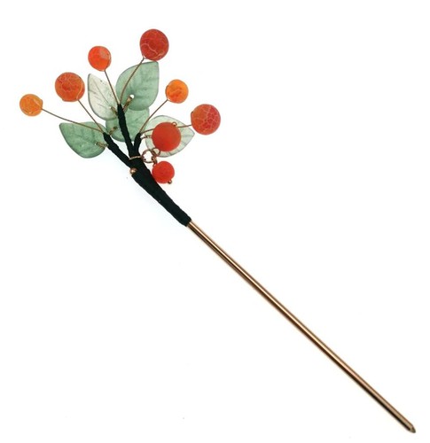 Orange Agate Hairpin Hair Stick Kanzashi for Kimono Hanfu Bride Ancient Costu... - Picture 9 of 9