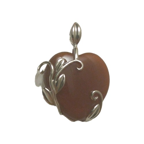 Sterling Silver 925 Carnelian Heart Pendant Signed J.A. DCM Valentine's Day !