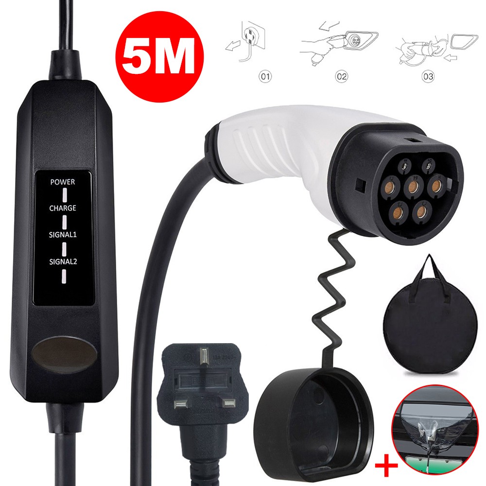 EV Charging Cable Type 2 UK Plug 3 Pin Electric Vehicle Car Charger Portable 13A