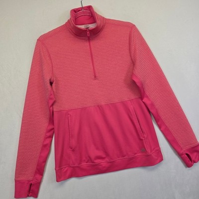 Adidas Jacket Women M Pink Striped Climalite 1/2 Zip Athleisure Sport Fitted