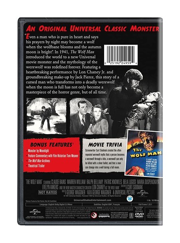 The Wolf Man (1941) (DVD) Lon Chaney Jr. Bela Lugosi Claude Rains (US IMPORT) - Picture 2 of 2