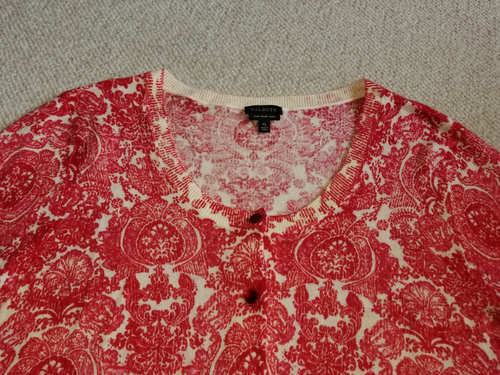 Womens Sweater-TALBOTS-red/ivory "Pure Merino Wool" button-down cardigan ls-XL - Picture 2 of 4