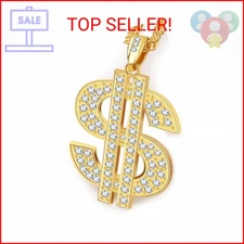 PinCute 18K Gold Plated Dollar Chain Necklace, Fake Gold Chain for Men, Dollar S