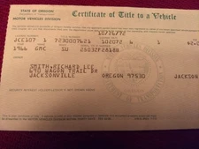 Vintage Historical State of Oregon Document 1966 GMC SU, Suburban