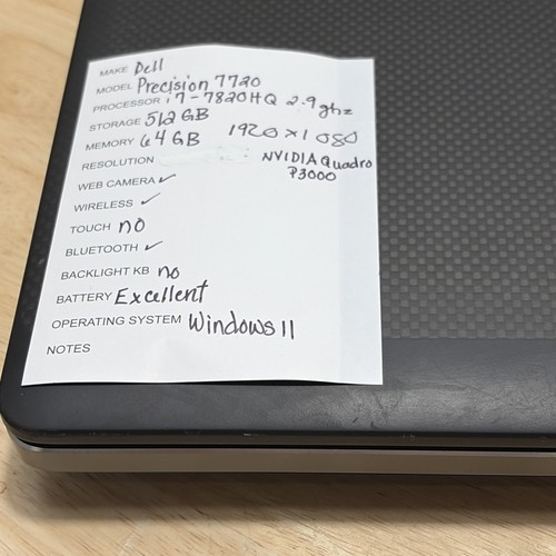 Dell Precision 7740 17.3" i7-7820HQ 2.90GHZ 64GB 512GB NVidia Quadro P3000 W11 - Imagen 4 de 9