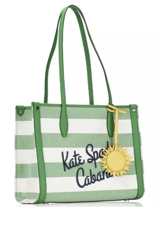 Women’s Authentic KATE SPADE Market Cabana Canvas green & cream Medium Tote, NWT - Image 4 of 4