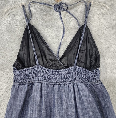 Wet Seal Dress Womens XL Blue Denim Halter Tiered Ruffled Maxi Y2K Cottagecore - Picture 9 of 10