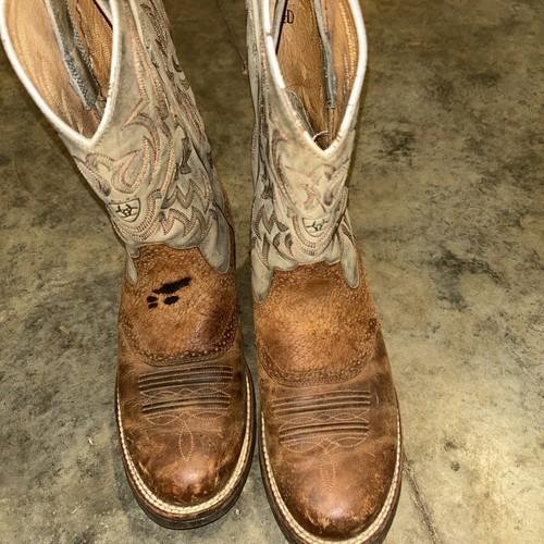 Ariat Men's 10. 5 D Brown Square Toe Cowboy Boots Blue Leather Upper Style 39522