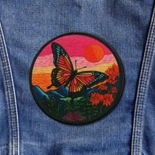Butterfly Patch Iron-on Applique - Nature Badge Flower, Insects Sun, Outdoor 