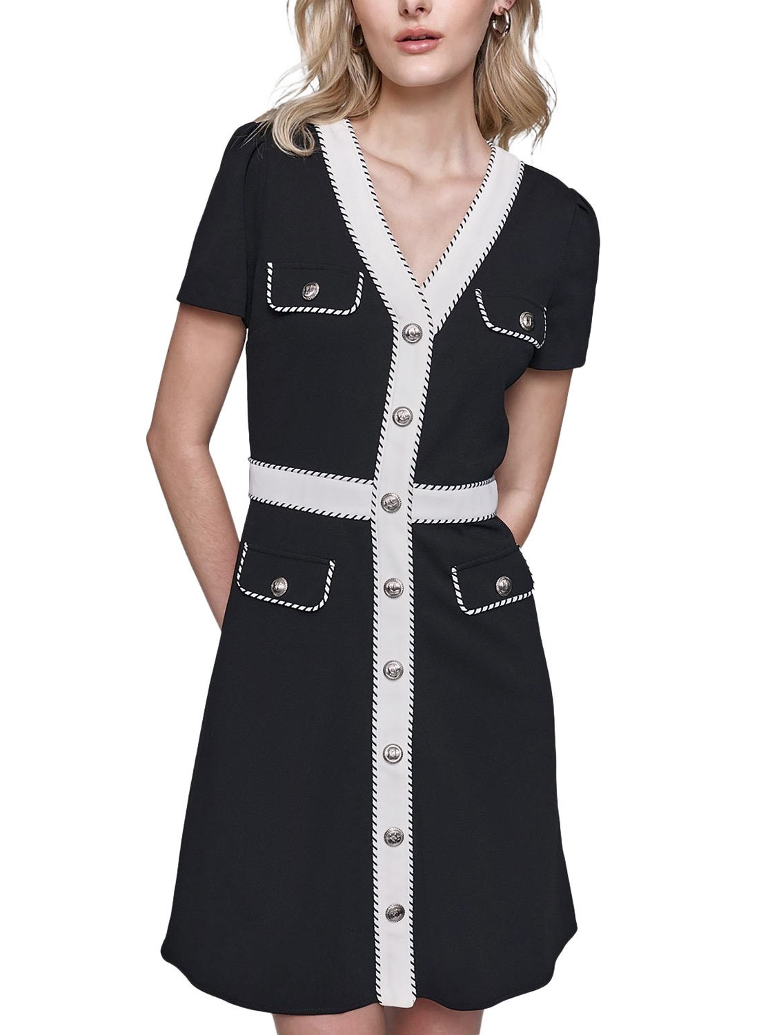 Женское контрастное платье А-силуэта Karl Lagerfeld Paris, 6 цветов, черный/нежно-белый - 138 новозеландских долларов