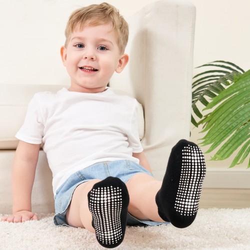 Baby Non Slip Grip Ankle Socks, Non Skid Soles for Toddlers 12-36 Months, Black - Picture 4 of 9