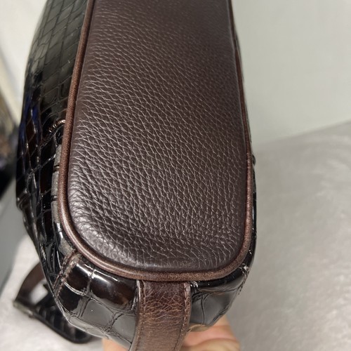 Brighton Brown Croc Patent Leather Purse Shoulder Bag Silver Tone Well Loved - Picture 17 of 24
