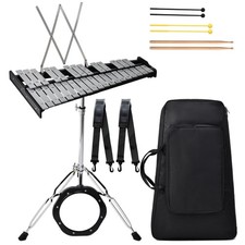 32 Notes Glockenspiel Xylophone Percussion Kit with 8" Drum Practice Pad, Adj...