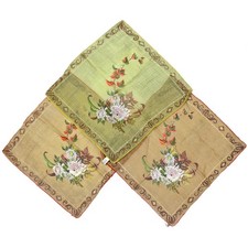 3 Vintage Handkerchiefs Skandia Robinson Golluber Floral Chartreuse Green 1960s