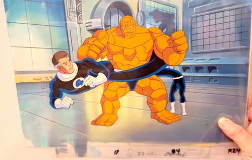 Fantastic Four 1994 cel w painted background, Reed and Ben (The Thing) Marvel FF