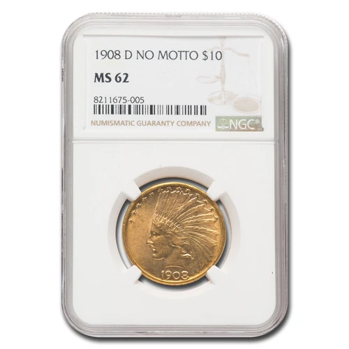 1908-D $10 Indian Gold Eagle No Motto MS-62 NGC