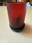 Tea Light Candle Holder Red Glass Over Trees Silhouette 
