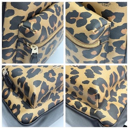Coach Leopard Pattern PVC Leather Backpack Black 39cm Authentic - Picture 7 of 16