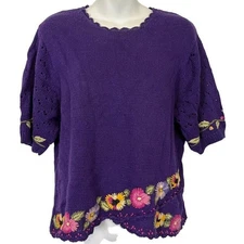 Herman Geist Hand Embroidered Womens Embroidered Vintage Purple Sweater sz S