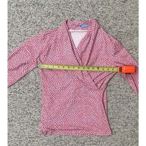 J McLAUGHLIN Faux Wrap Top Blouse Catalina Cloth Coral Blue Dots V Neck XS - Picture 6 of 8